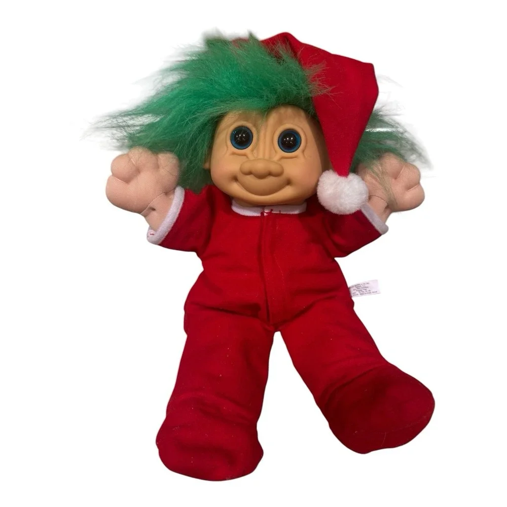 Russ Berrie Vintage Christmas Santa Troll Doll Green Hair Red Suit 2338